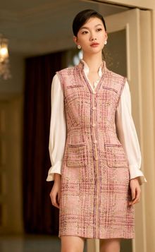 Tweed Sleeveless Dress | Pink