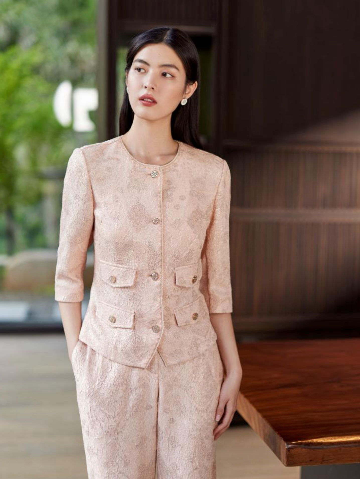 Blush Embroidered Cropped Jacket | Beige