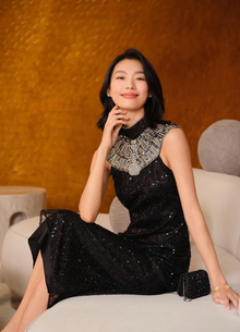 Embellished Sequin Sleeveless Midi Dress | Black