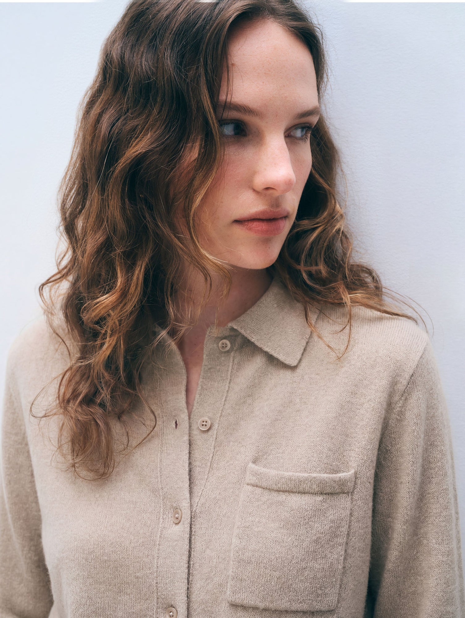 Cashmere Button Down | Sand Wisp Heather