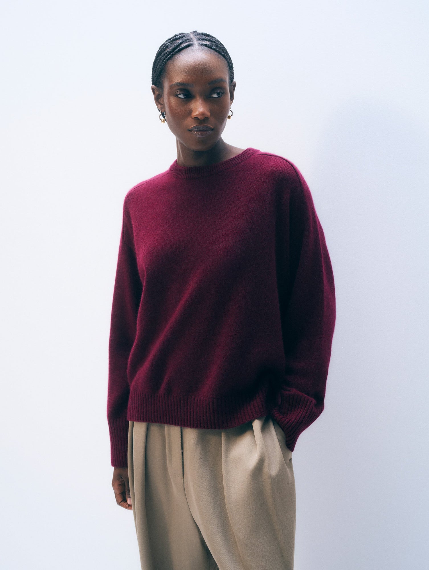Cashmere Saddle Sleeve Crewneck | Sangria