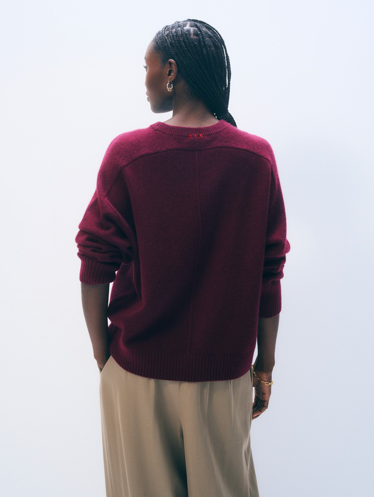 Cashmere Saddle Sleeve Crewneck | Sangria