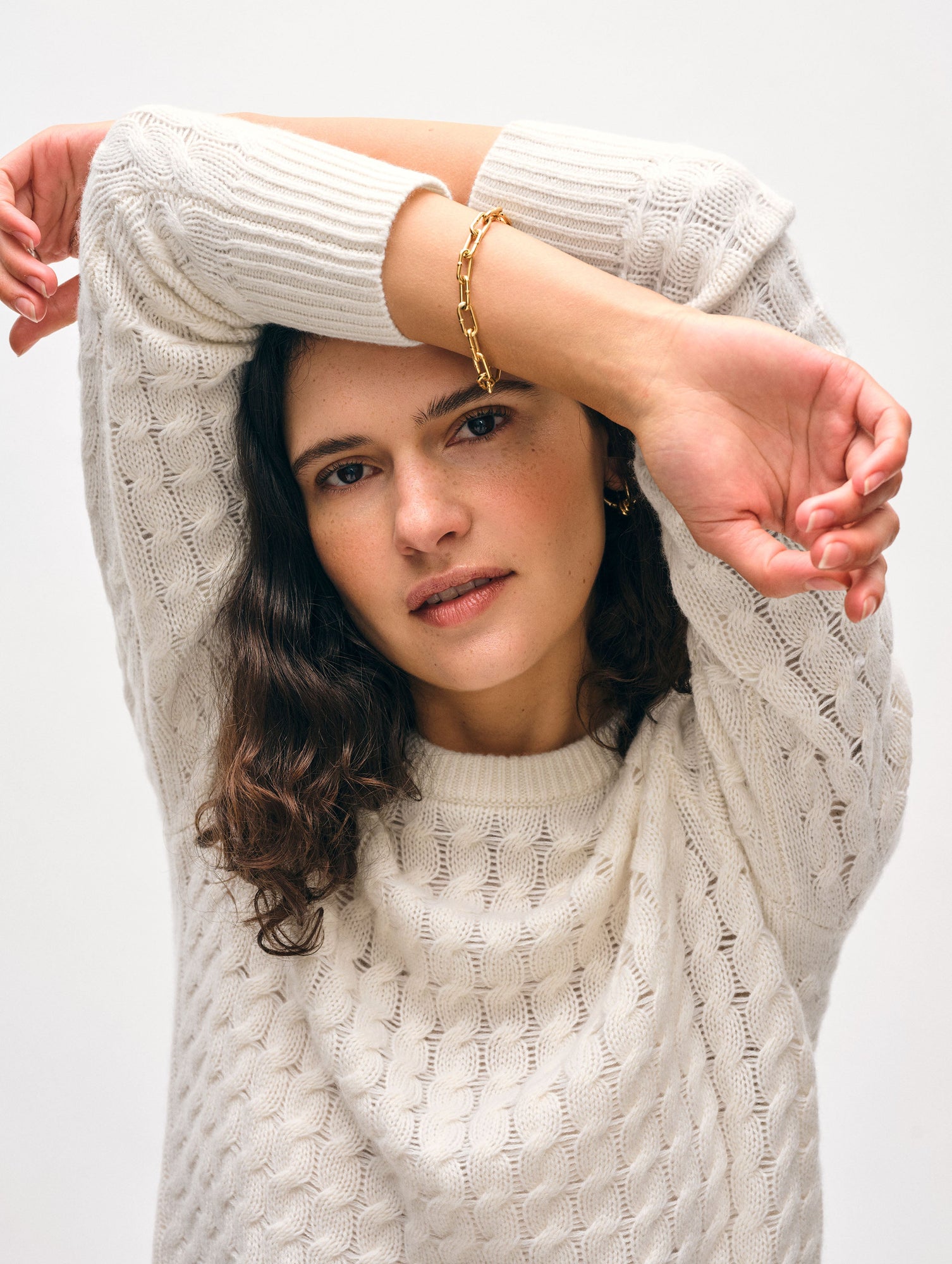 Cashmere Cable Crewneck | Soft White