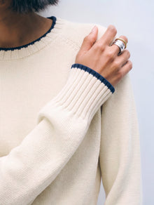 Varsity Cotton Crewneck | Ivory/Navy