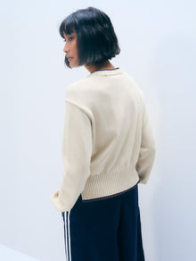 Varsity Cotton Crewneck | Ivory/Navy