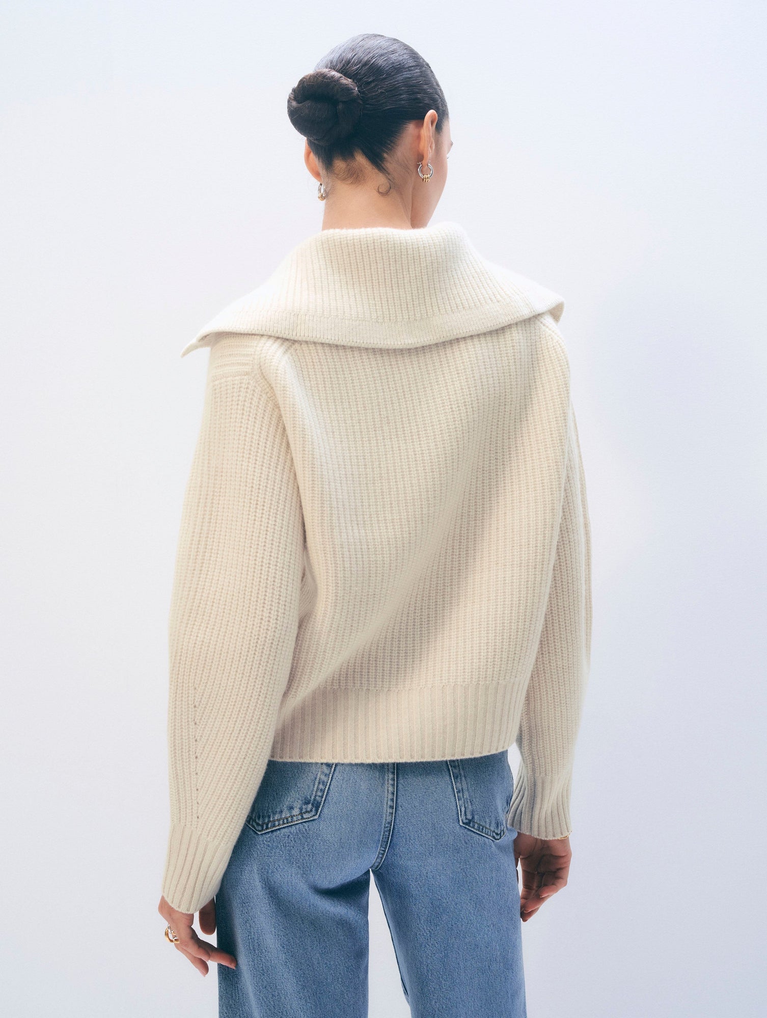 Cashmere Blend Collared Henley | Ivory