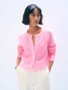 Cashmere Mesh Cardigan | Pink Buds/Dayglow