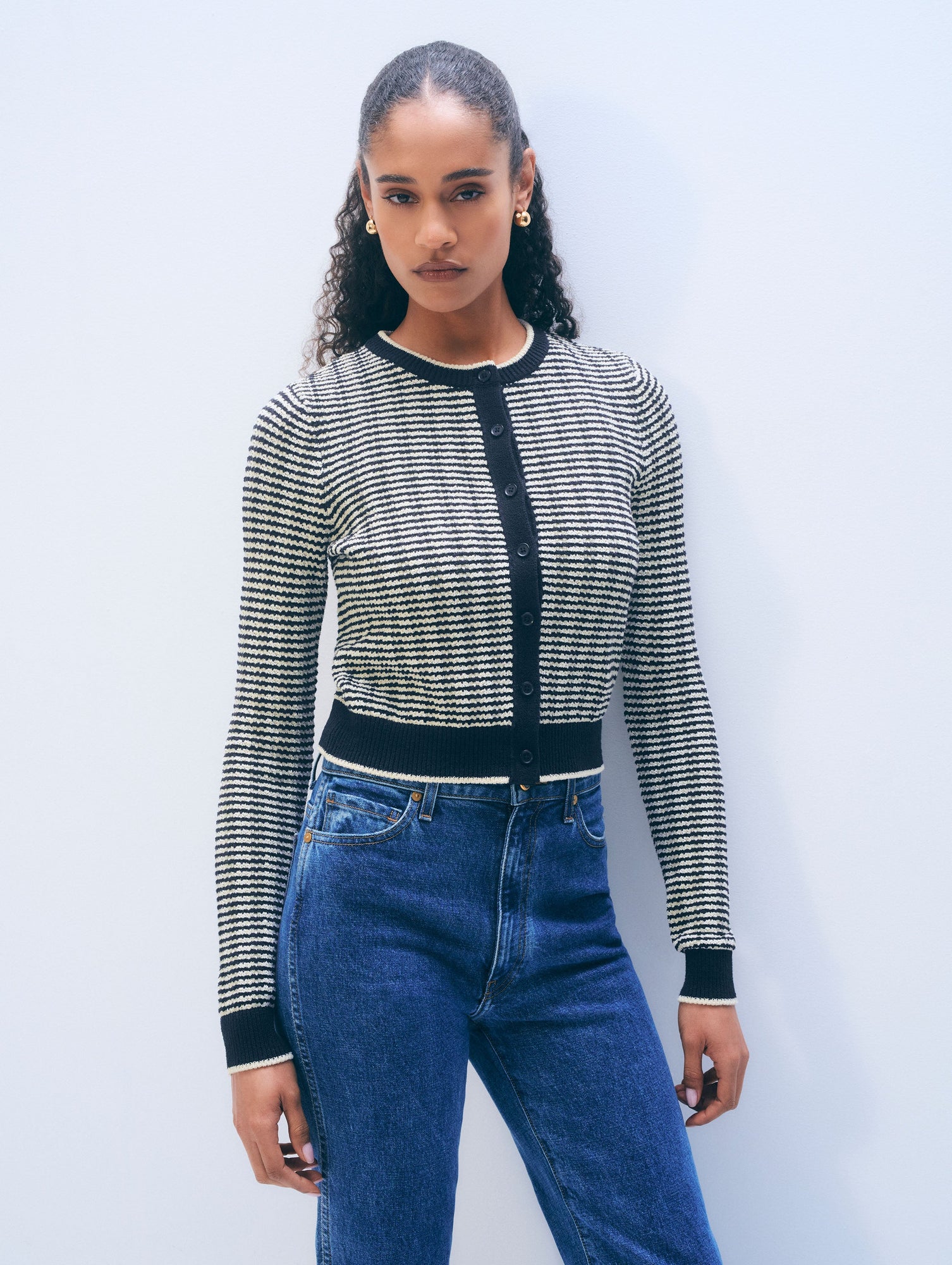 Boucle Cardigan | Midnight/Ivory Stripe