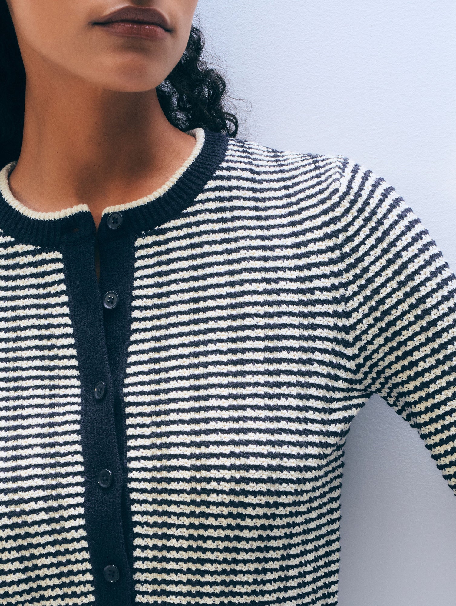 Boucle Cardigan | Midnight/Ivory Stripe