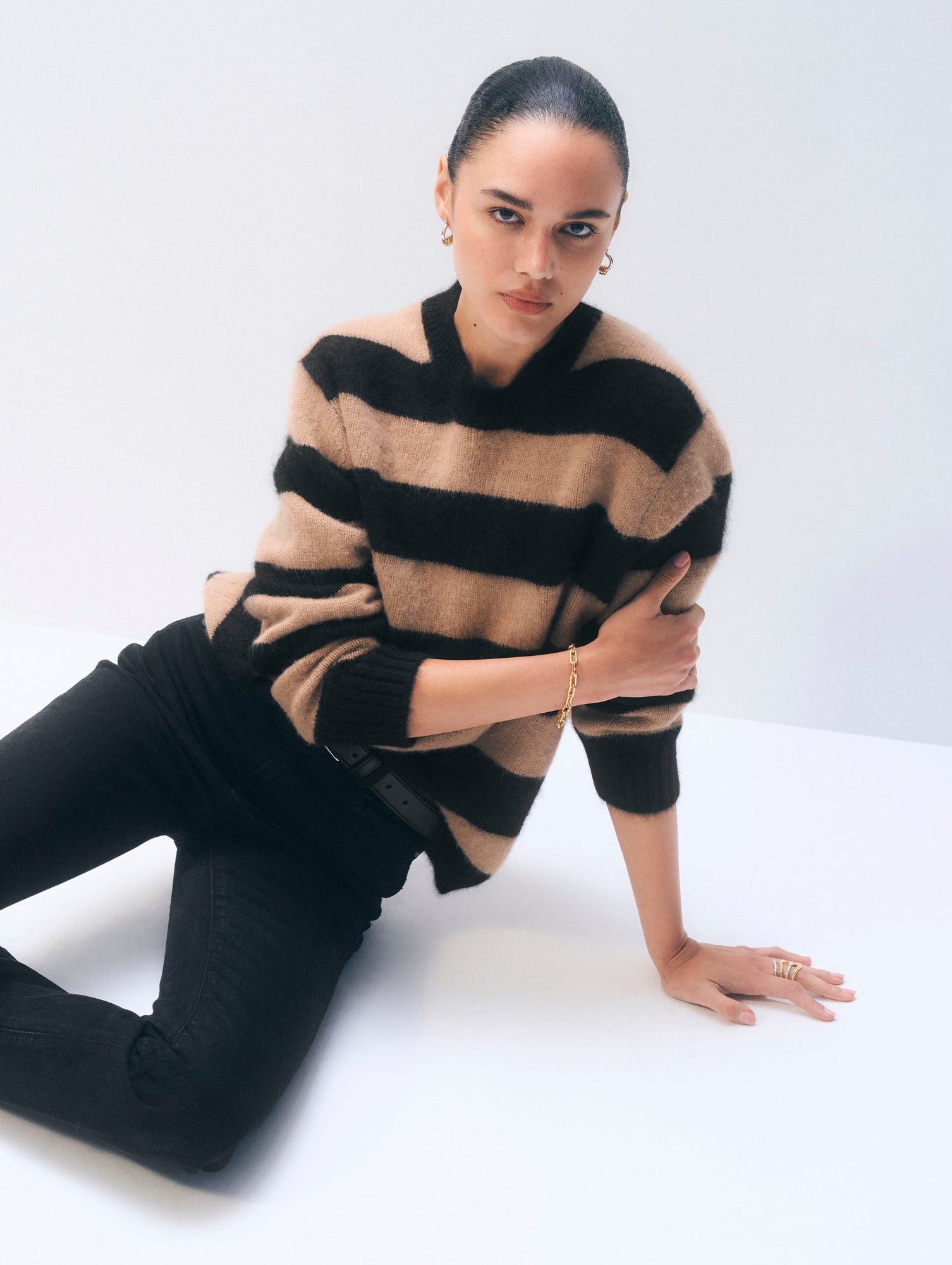 Brushed Cashmere Stripedcrew | Caramel