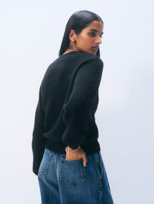 Cashmere Blouson Sleeve Crewneck | Black