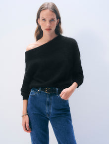 Brushed Cashmere Off Theshoulder Top | Black