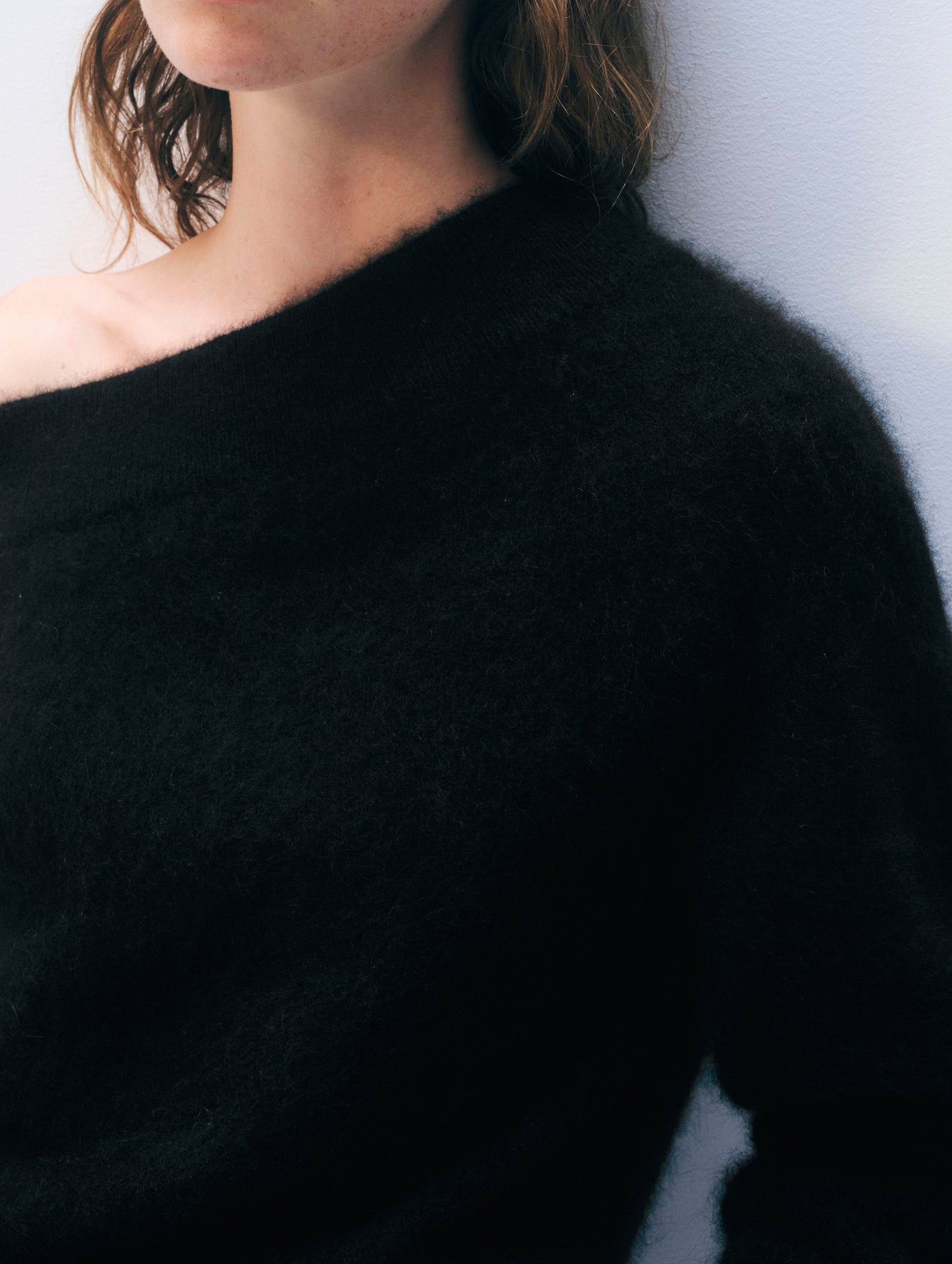 Brushed Cashmere Off Theshoulder Top | Black