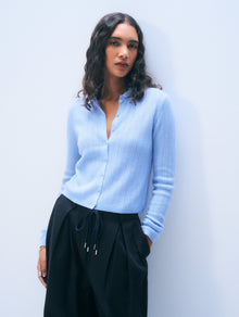 Cashmere Pointelle Shirt | Blue Vapor