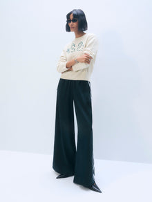 Cashmere Blend Embroiedered Swan Sweater | Ivory / Ivy Green