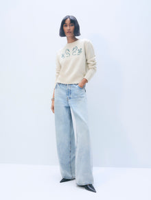 Cashmere Blend Embroiedered Swan Sweater | Ivory / Ivy Green