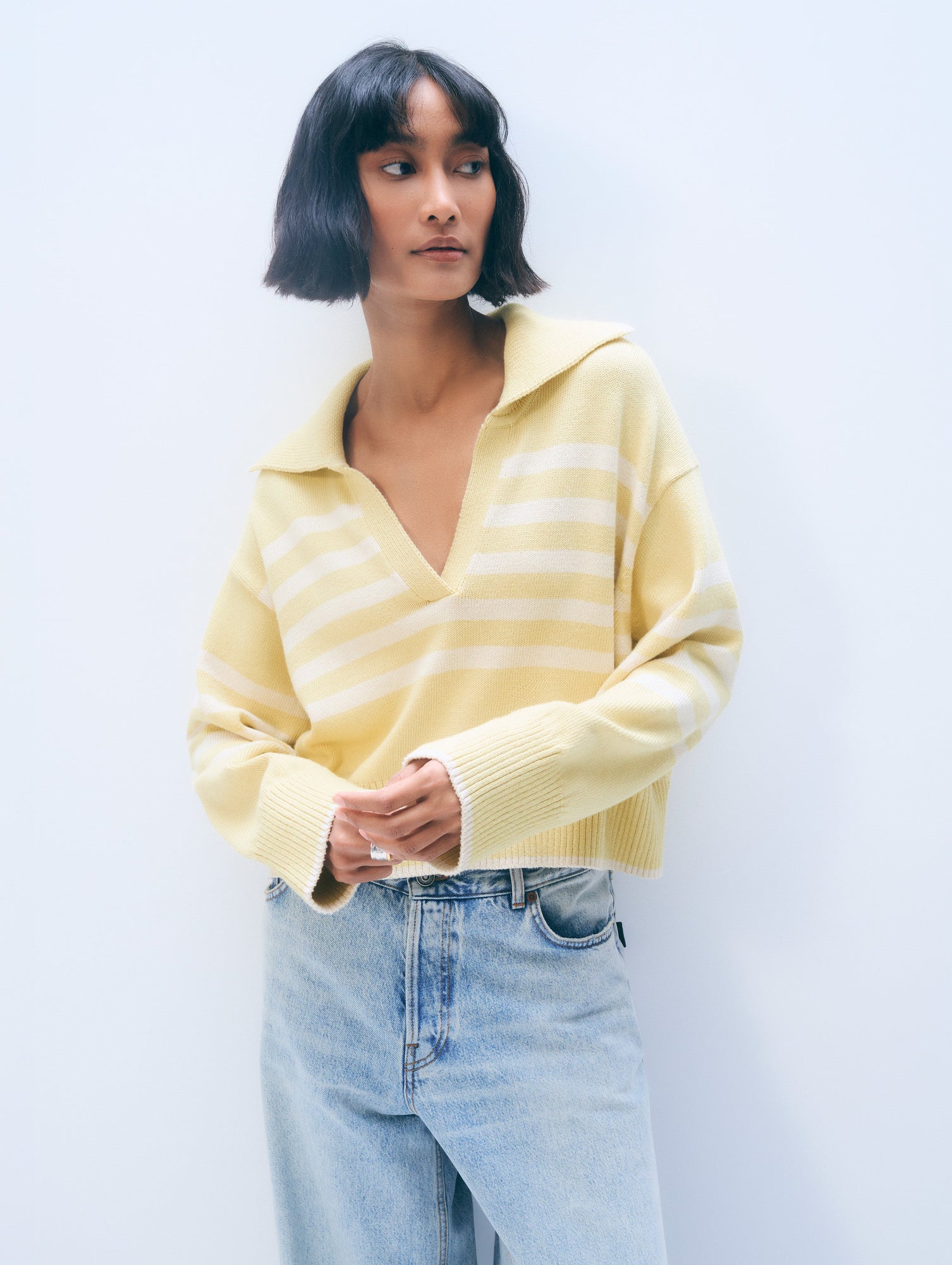 Varsity Cotton Striped Polo | Pale Marigold/Ivory