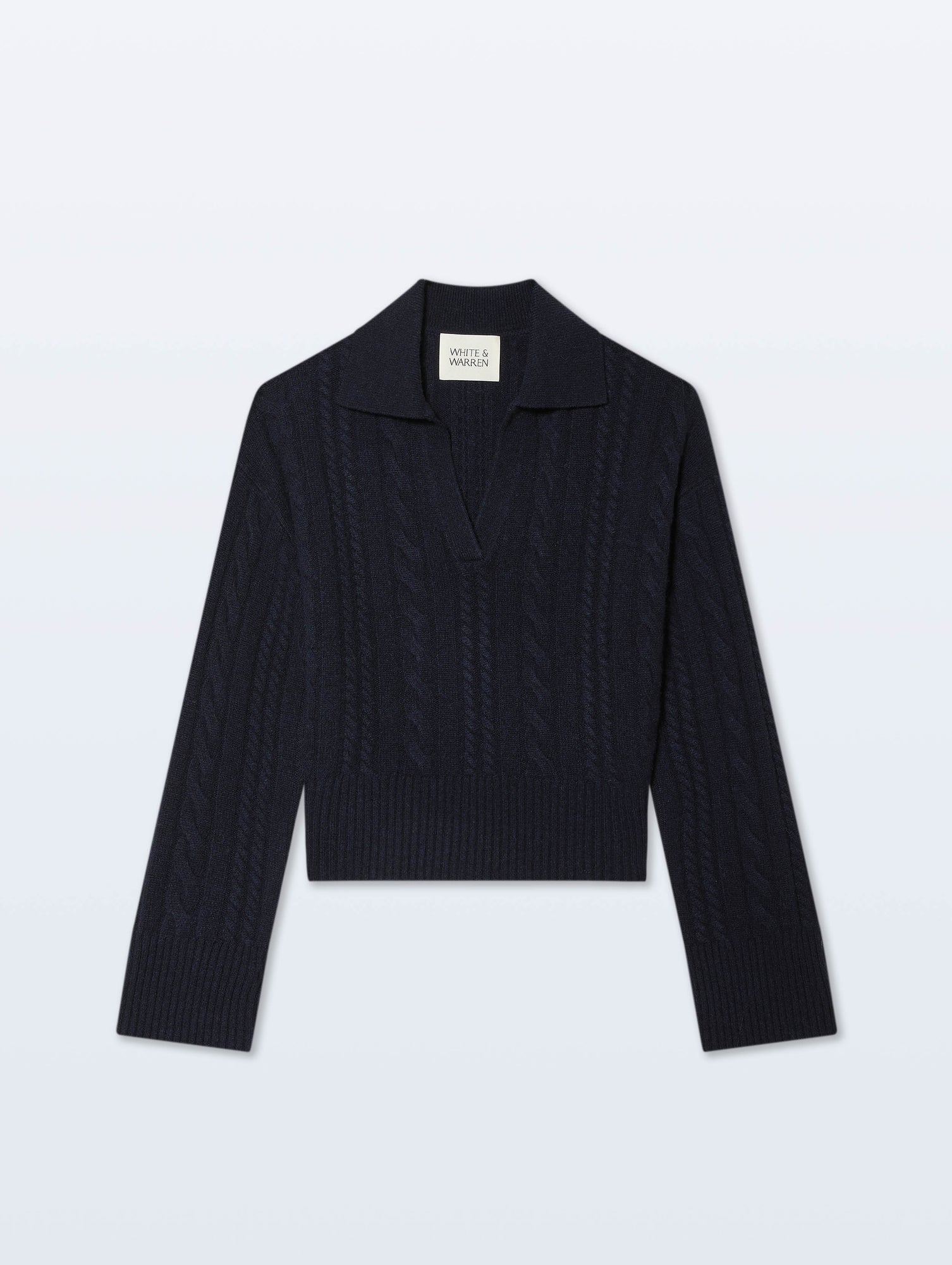 Cashmere Cable Long Sleeve Polo | Deep Navy