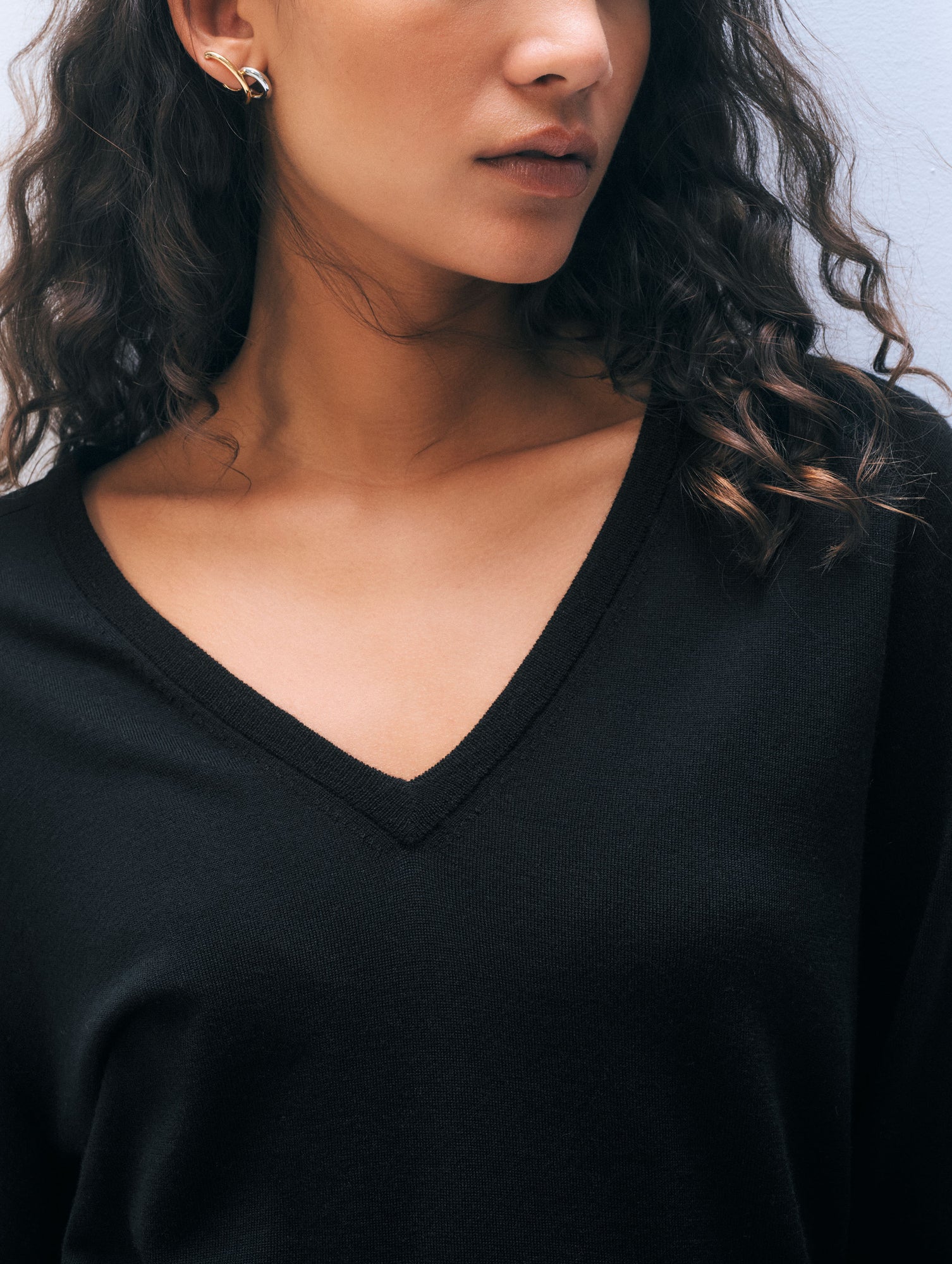 Superfine Merino Wool V Neck | Black