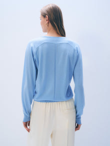 Sueprfine Merino Wool V Neck | Blue Horizon