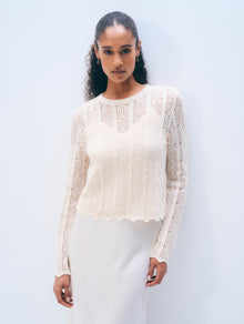 Cotton Crochet Crewneck | Cream