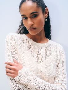 Cotton Crochet Crewneck | Cream