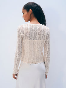 Cotton Crochet Crewneck | Cream
