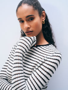 Cashmere Striped Pointelle Top | Soft White/Black