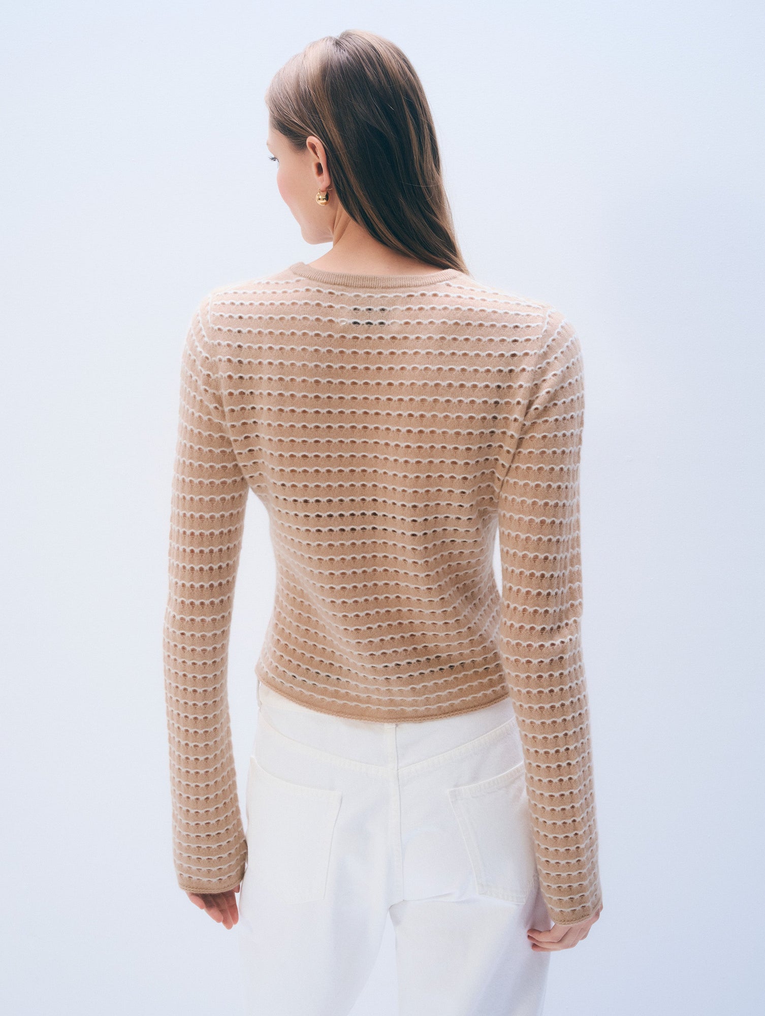 Cashmere Striped Pointelle Top | Muted Camel