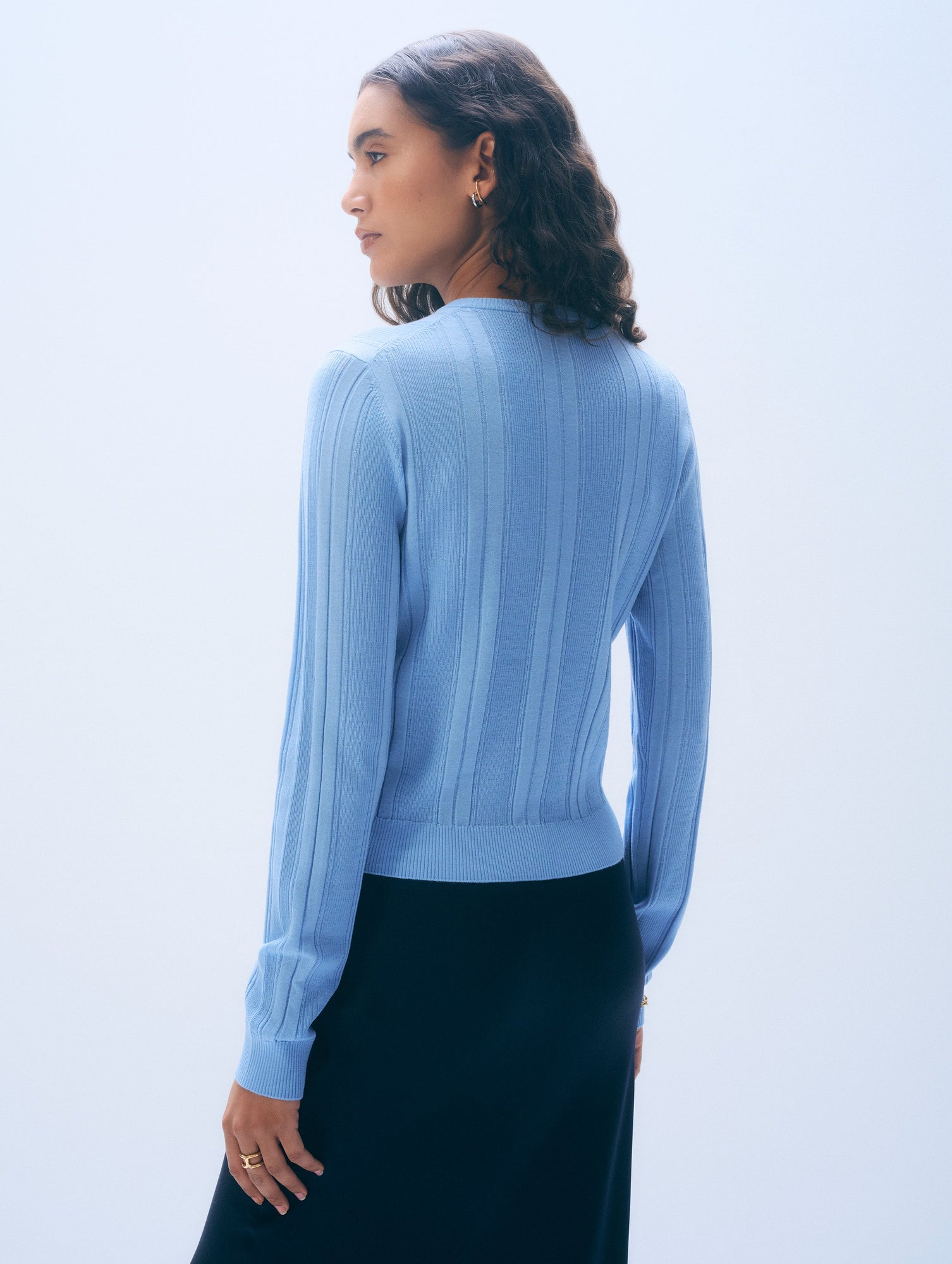 Superfine Merino Ribbed Cardigan | Blue Horizon
