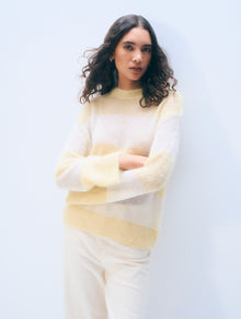 Mohair Luxe Oversized Crewneck | Lemonade/Ivory Stripe