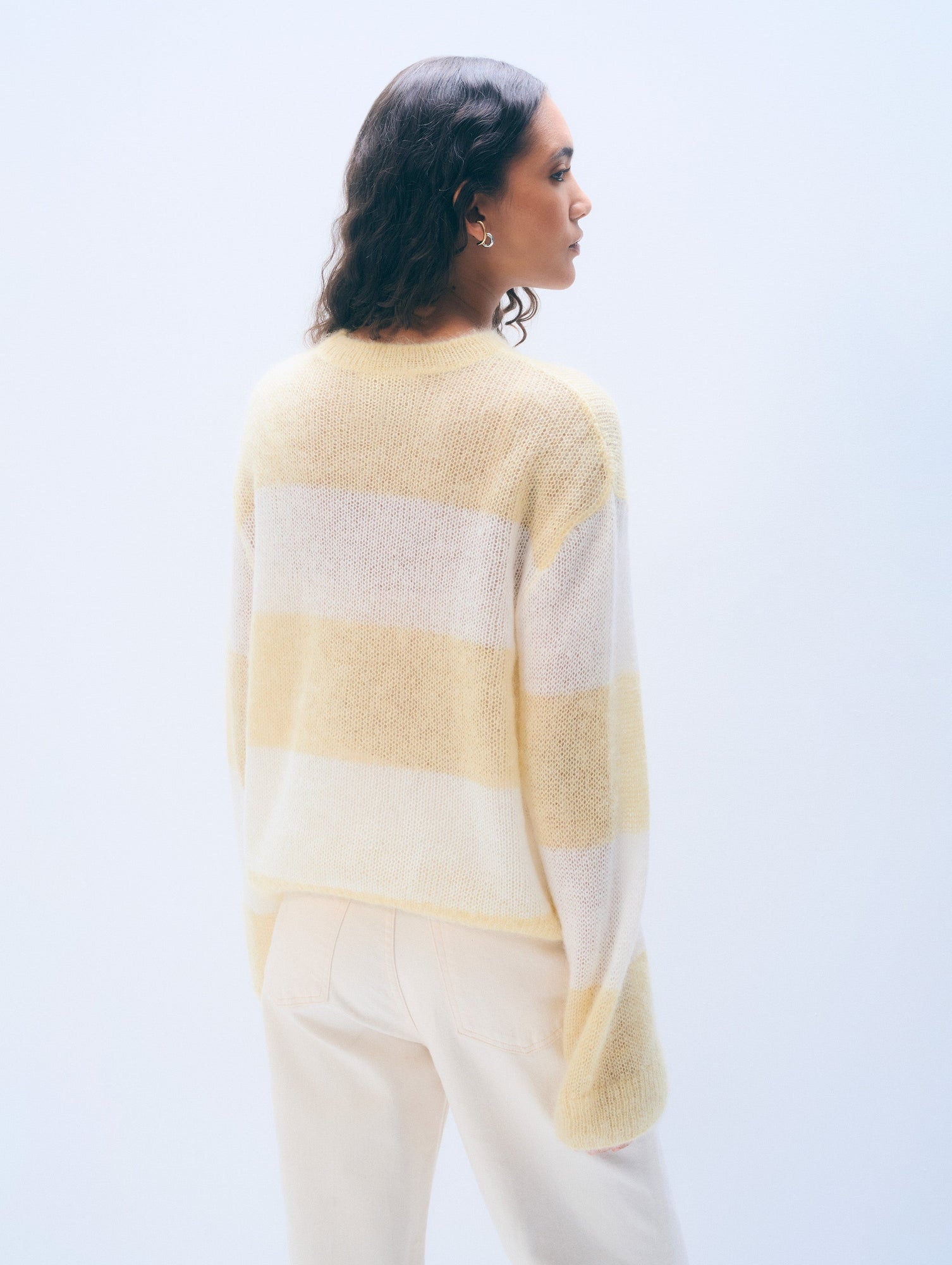 Mohair Luxe Oversized Crewneck | Lemonade/Ivory Stripe