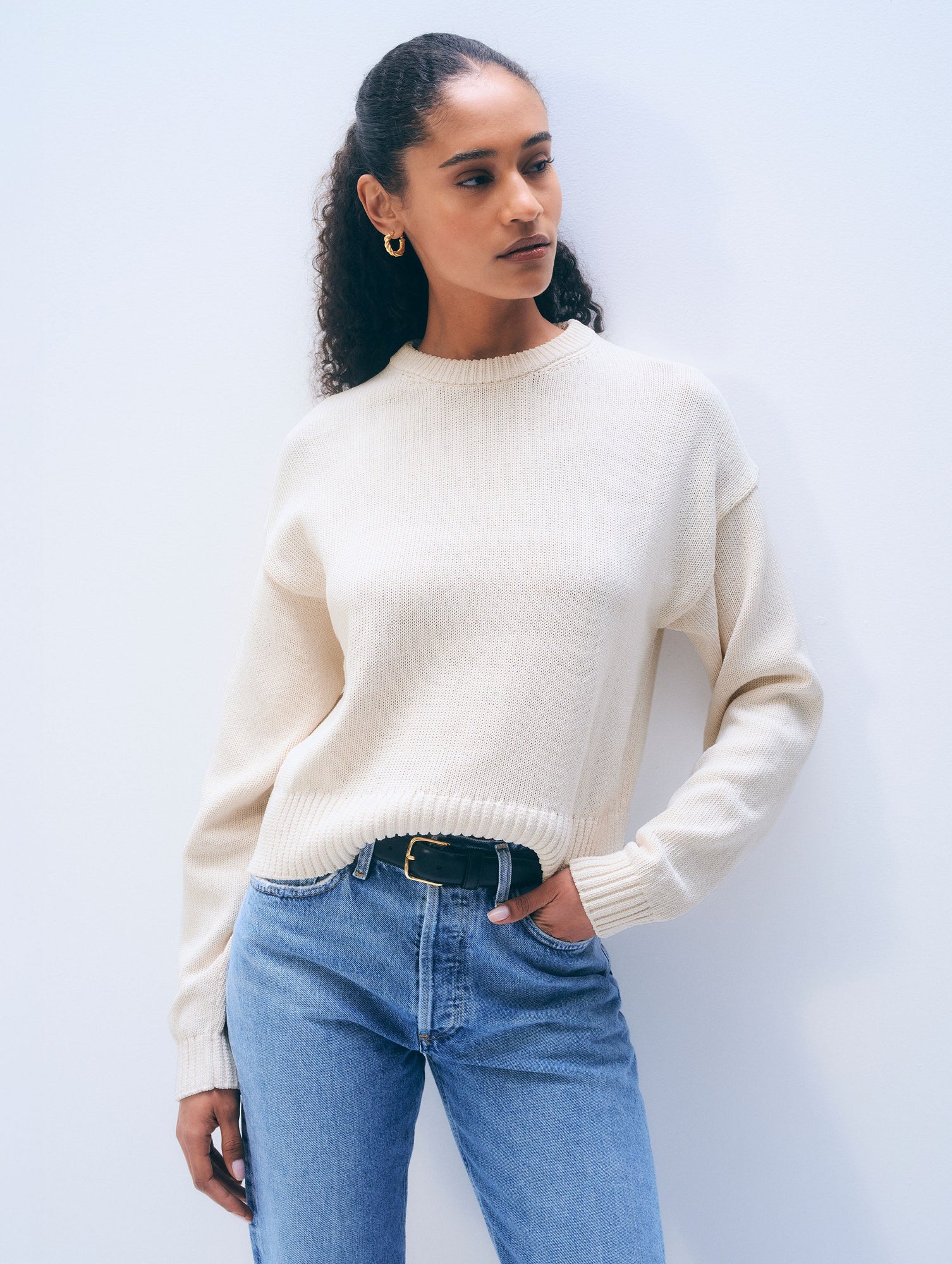 Cotton Tape Crewneck | Ecru
