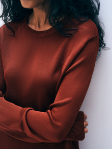Luster Viscose Long Sleeve Crewneck | Rich Brown