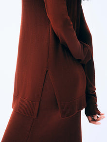 Luster Viscose Long Sleeve Crewneck | Rich Brown