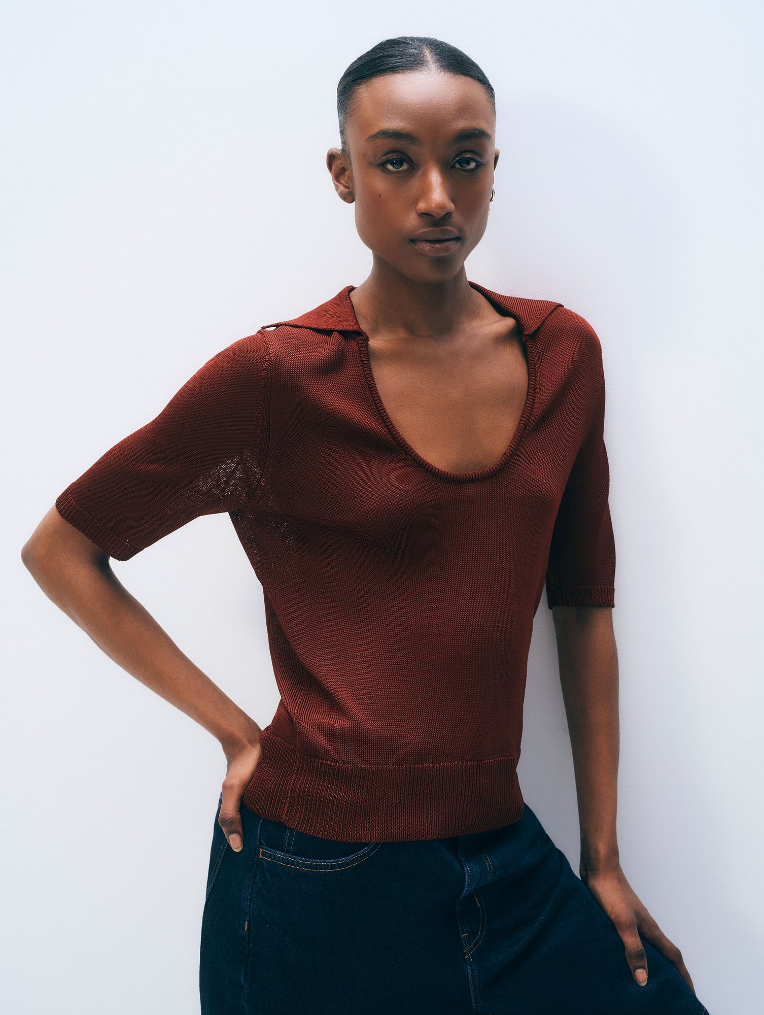 Luster Viscose Scoop Neck Top | Rich Brown
