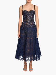 Vivarium Vines Lace Guipure A-line Midi Dress | Black/Navy