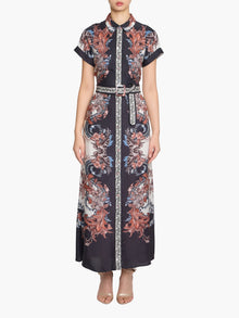 Garden of Eve Belted Twill Shirt Maxi Dress | Blue/Red
