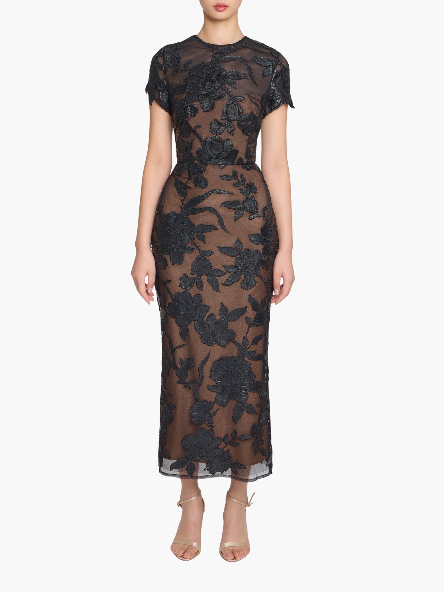 Leather Guipure Sheath Maxi Dress | Black