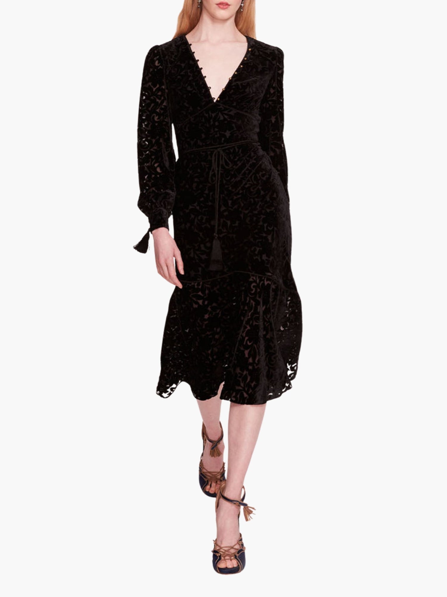 Velvet Burnout Midi Dress | Black