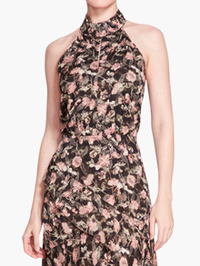 Magnolia Printed Viscose Halter Midi Dress | Black Coral