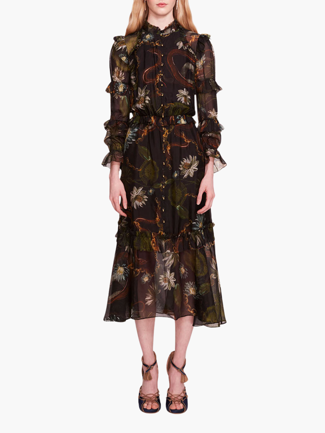 Silk Lily Midi Dress | Black Multi