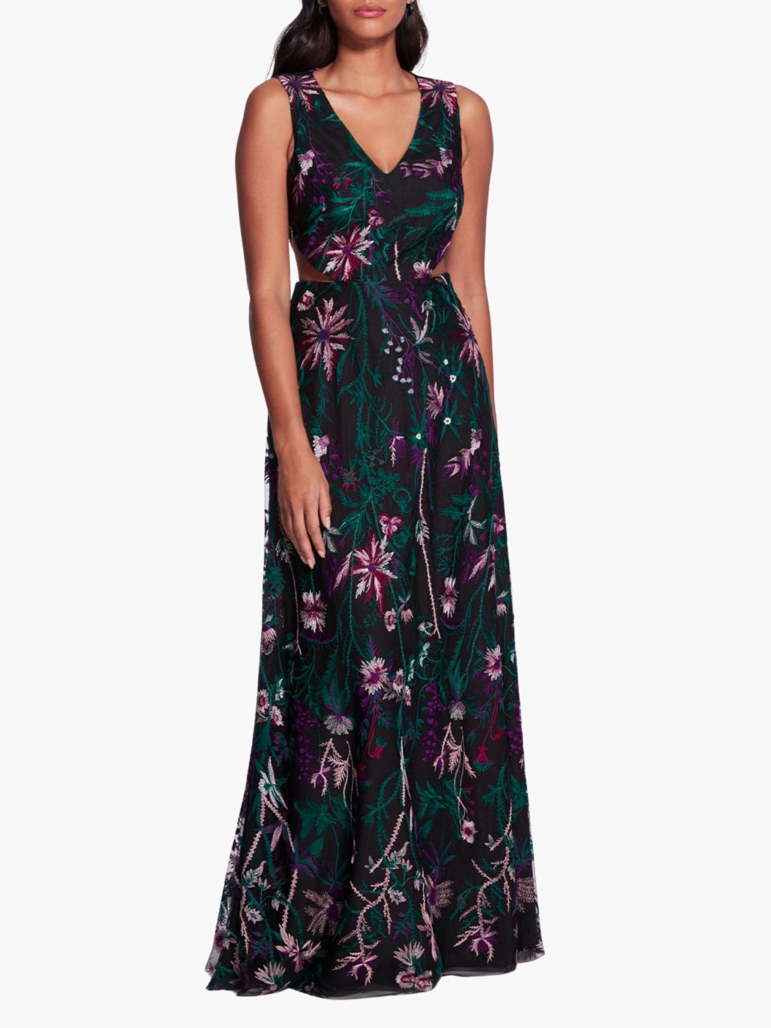 Keyhole Back Floral Gown | Black