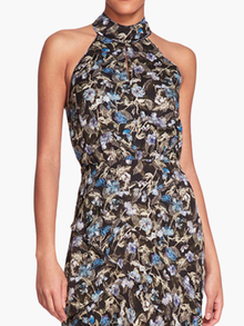 Magnolia Printed Viscose Halter Midi Dress | Black Blue