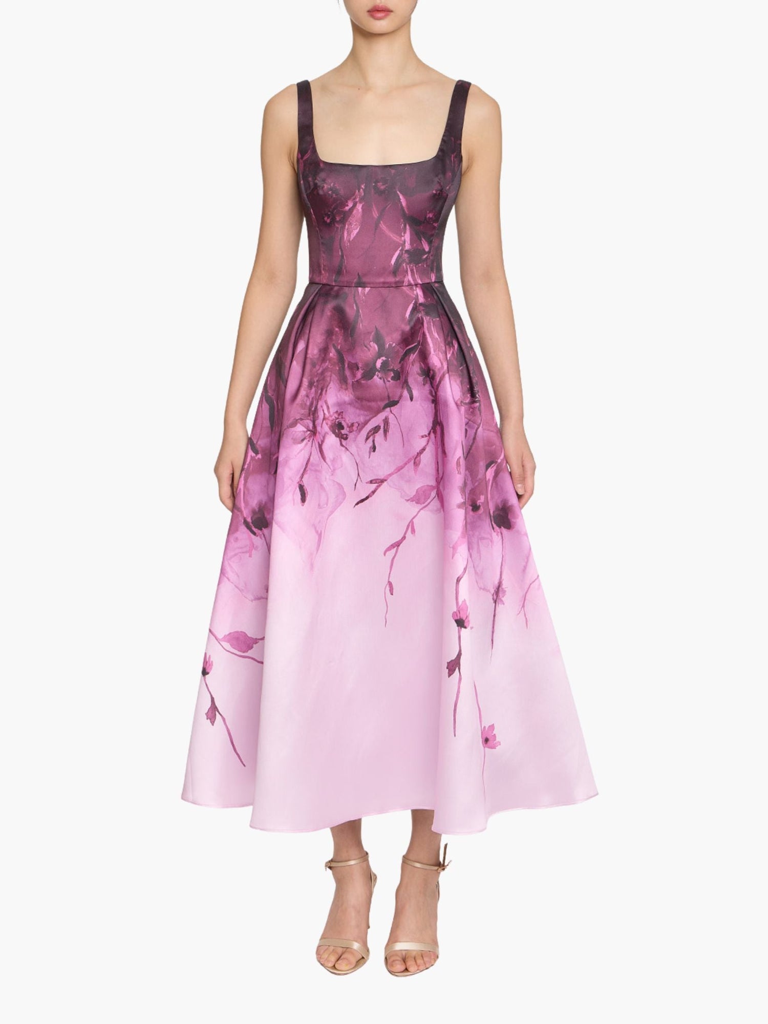 Floral Printed Mikado Midi Dress | Rose