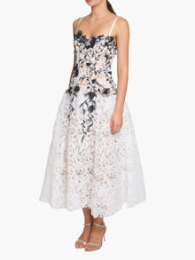 Vivarium Vines Lace Guipure A-line Midi Dress | Black/White