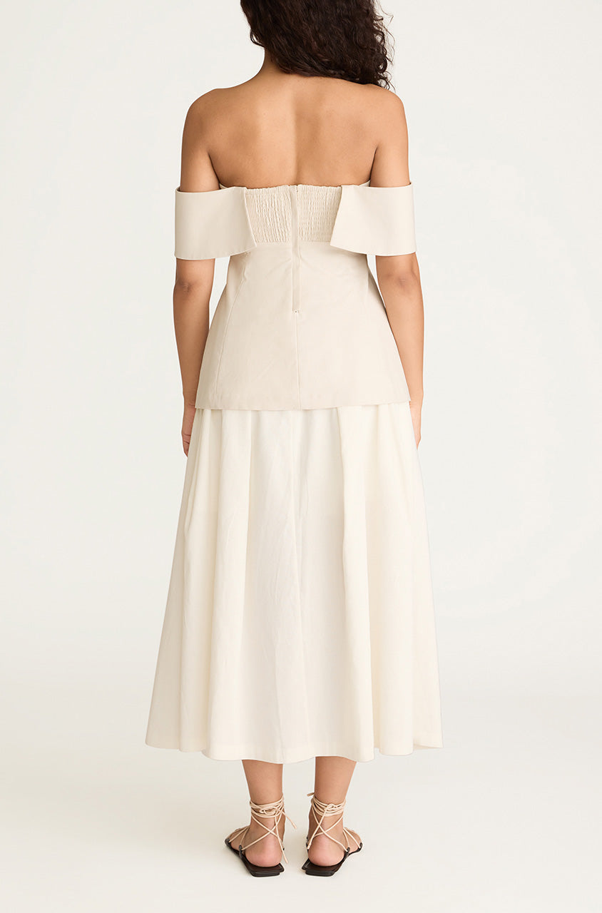 Cotton Sateen Draped Shoulder Top | Snow