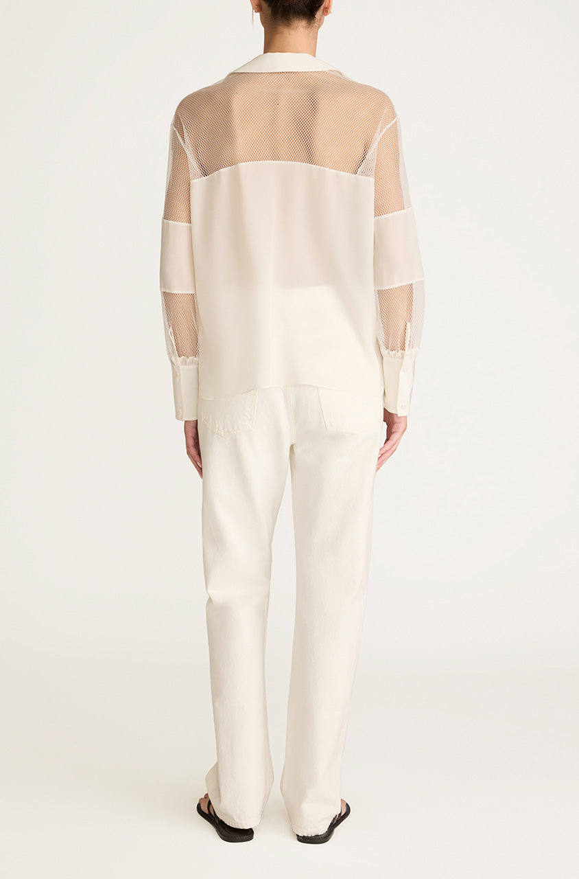 Crepe de Chine and Lace Popover Blouse | Snow Combo