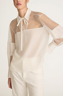 Crepe de Chine and Lace Popover Blouse | Snow Combo