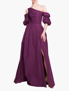 Taffeta Bubble Sleeve Gown | Eggplant